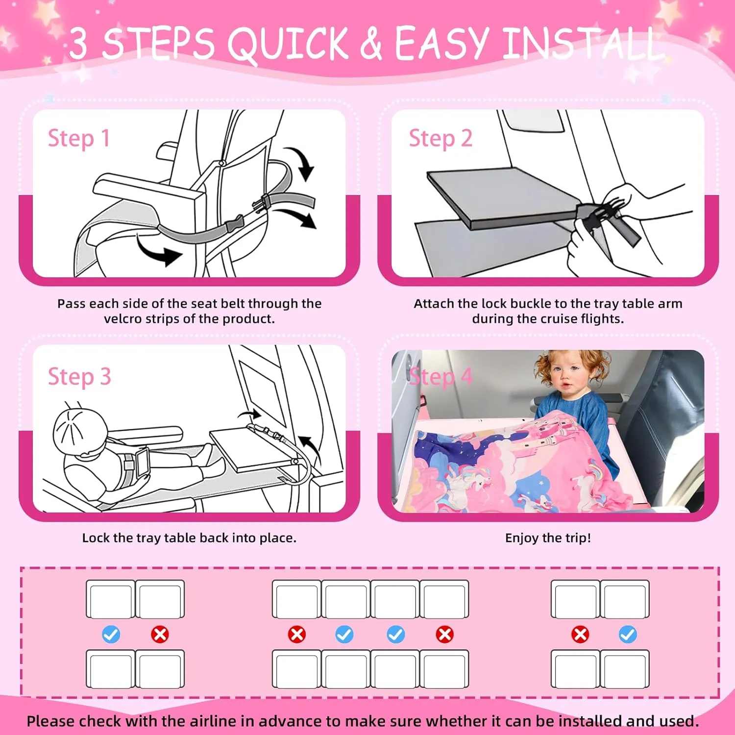 Airplane Bed for Toddler with Blanket, Baby Airplane Travel Essentials, Airplane Seat Extender for Kids, Unicorn