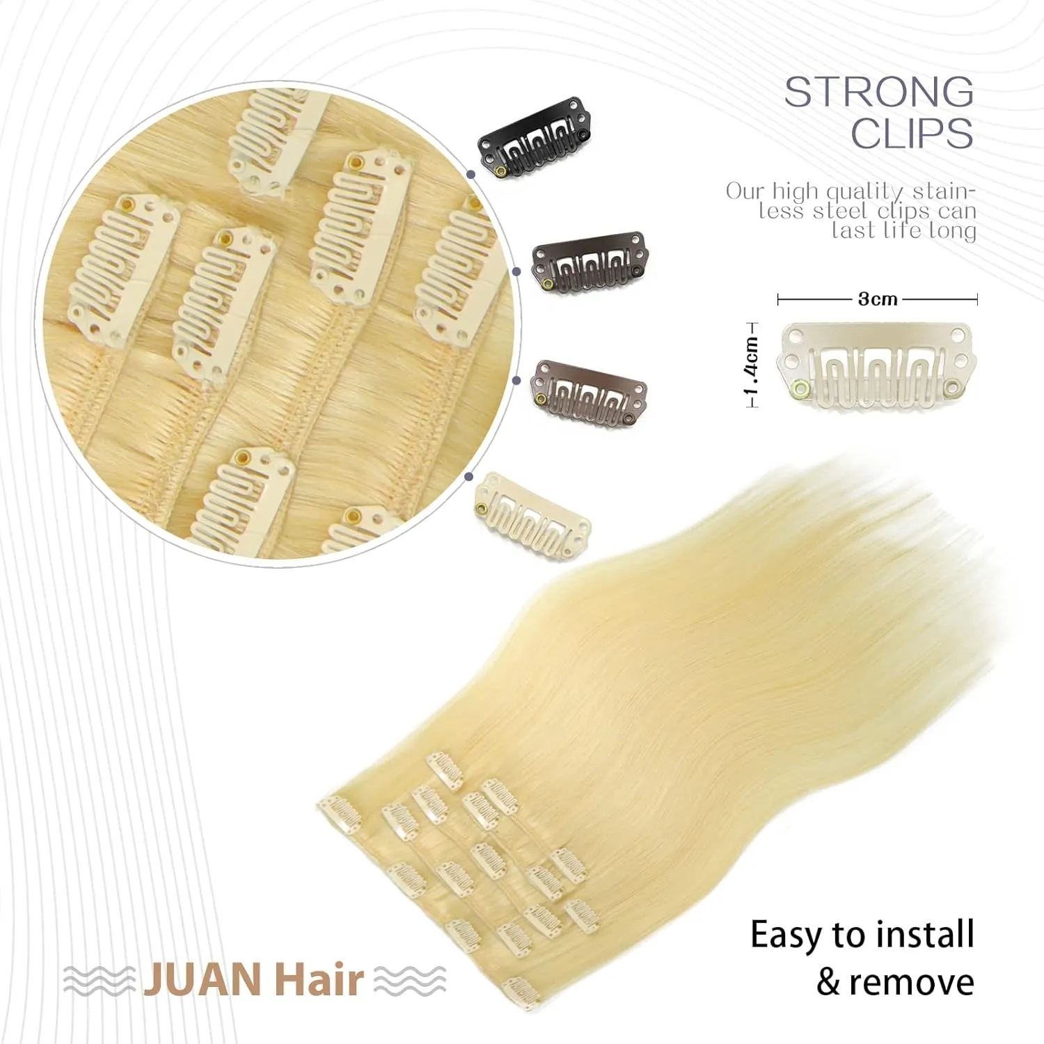 Aison Blonde Clip in Hair Extensions Real Human Hair 70G Bleach Blonde 100% Remy Human Hair Soft Silky Straight 7pcs 16clips One Pack (18 Inch #613)