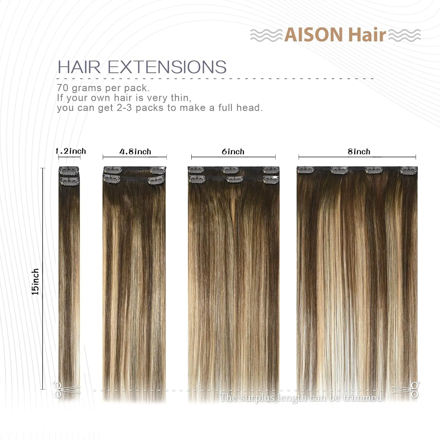 Aison Caramel Clip in Hair Extensions Real Human Hair 70G Chocolate Brown To Dark Blonde 100% Remy Human Hair Soft Silky Straight Ombre Hair Extensions Clip in 7pcs 16clips (18 Inch #4T27P4)