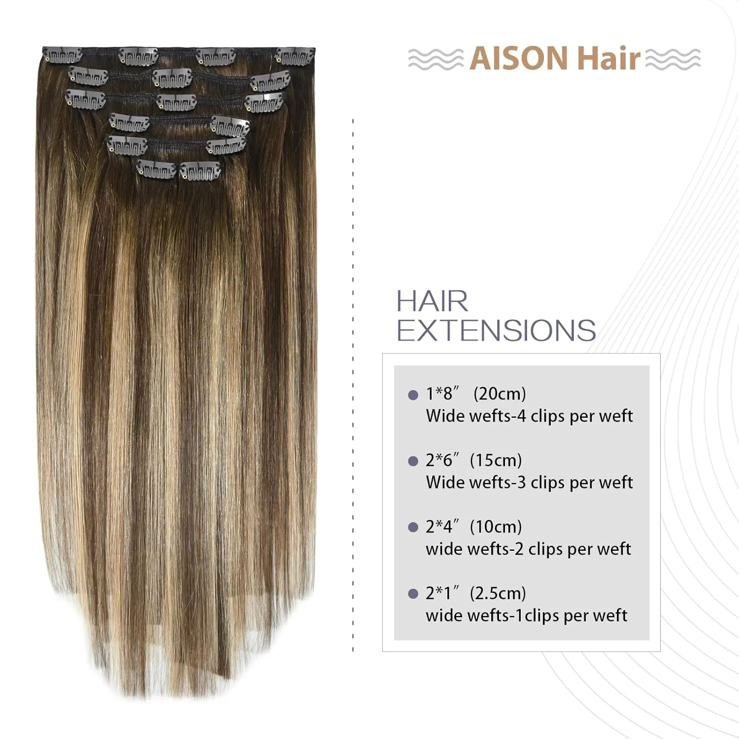 Aison Caramel Clip in Hair Extensions Real Human Hair 70G Chocolate Brown To Dark Blonde 100% Remy Human Hair Soft Silky Straight Ombre Hair Extensions Clip in 7pcs 16clips (18 Inch #4T27P4)
