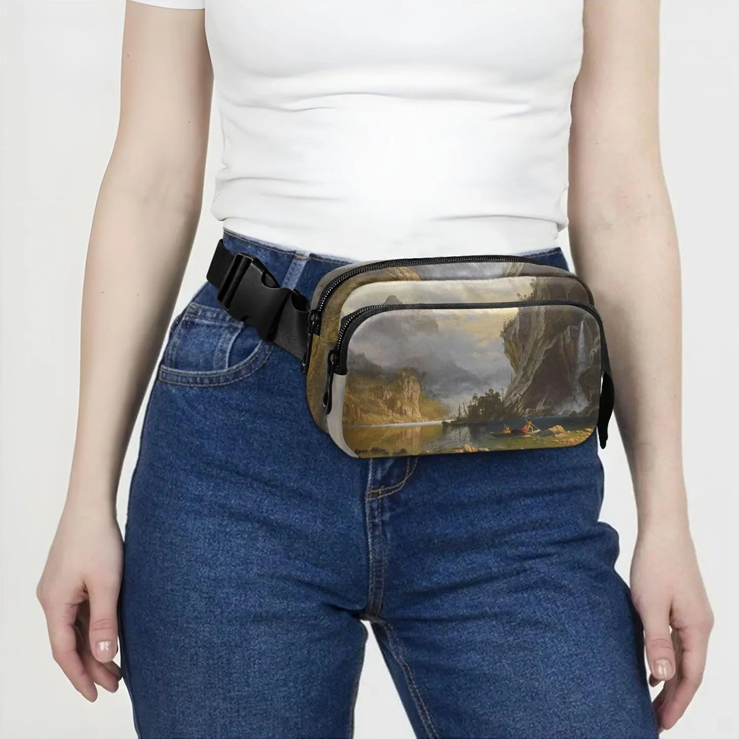 Albert Bierstadt Indians Art Landscape Fanny Packs Women Waterproof Anti Theft Belt Bag Cute Waist Purse for Women