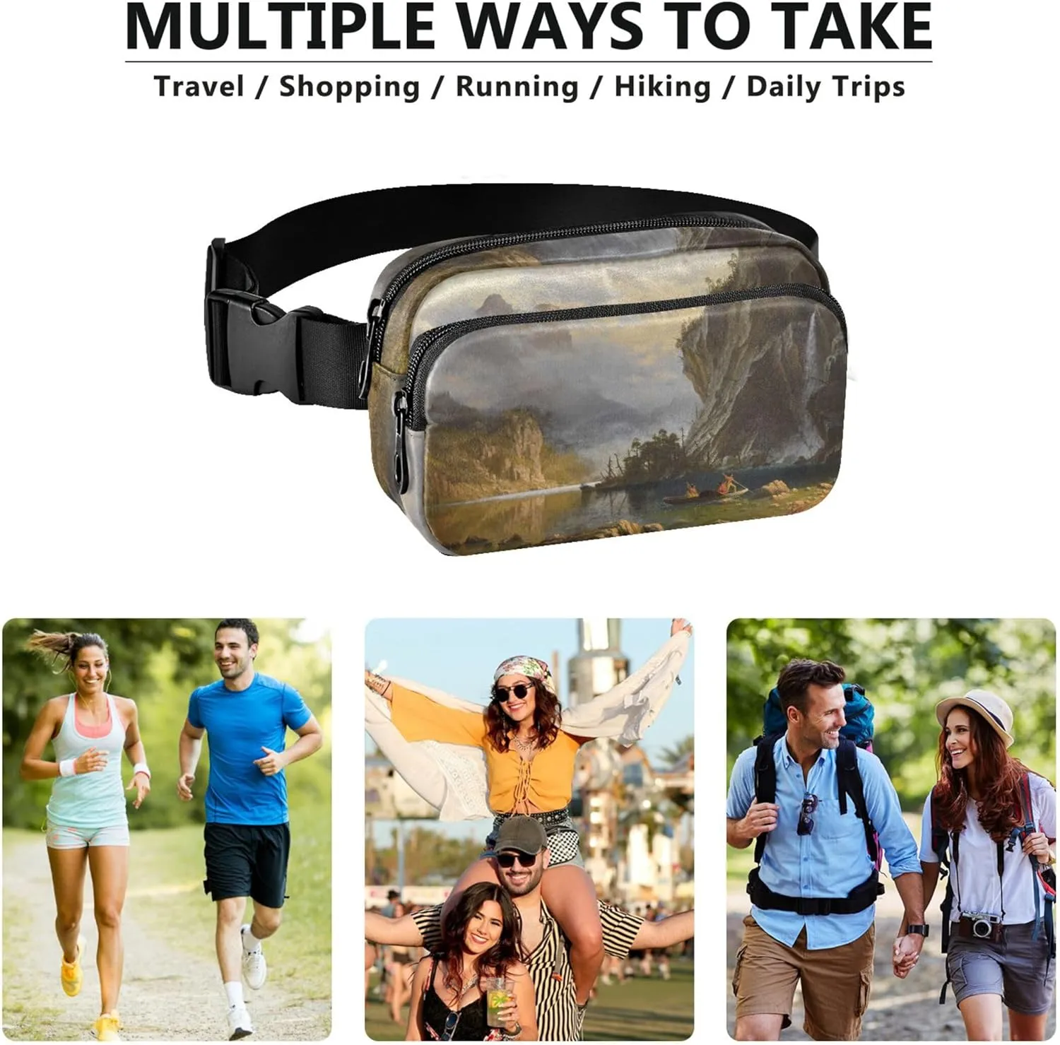 Albert Bierstadt Indians Art Landscape Fanny Packs Women Waterproof Anti Theft Belt Bag Cute Waist Purse for Women