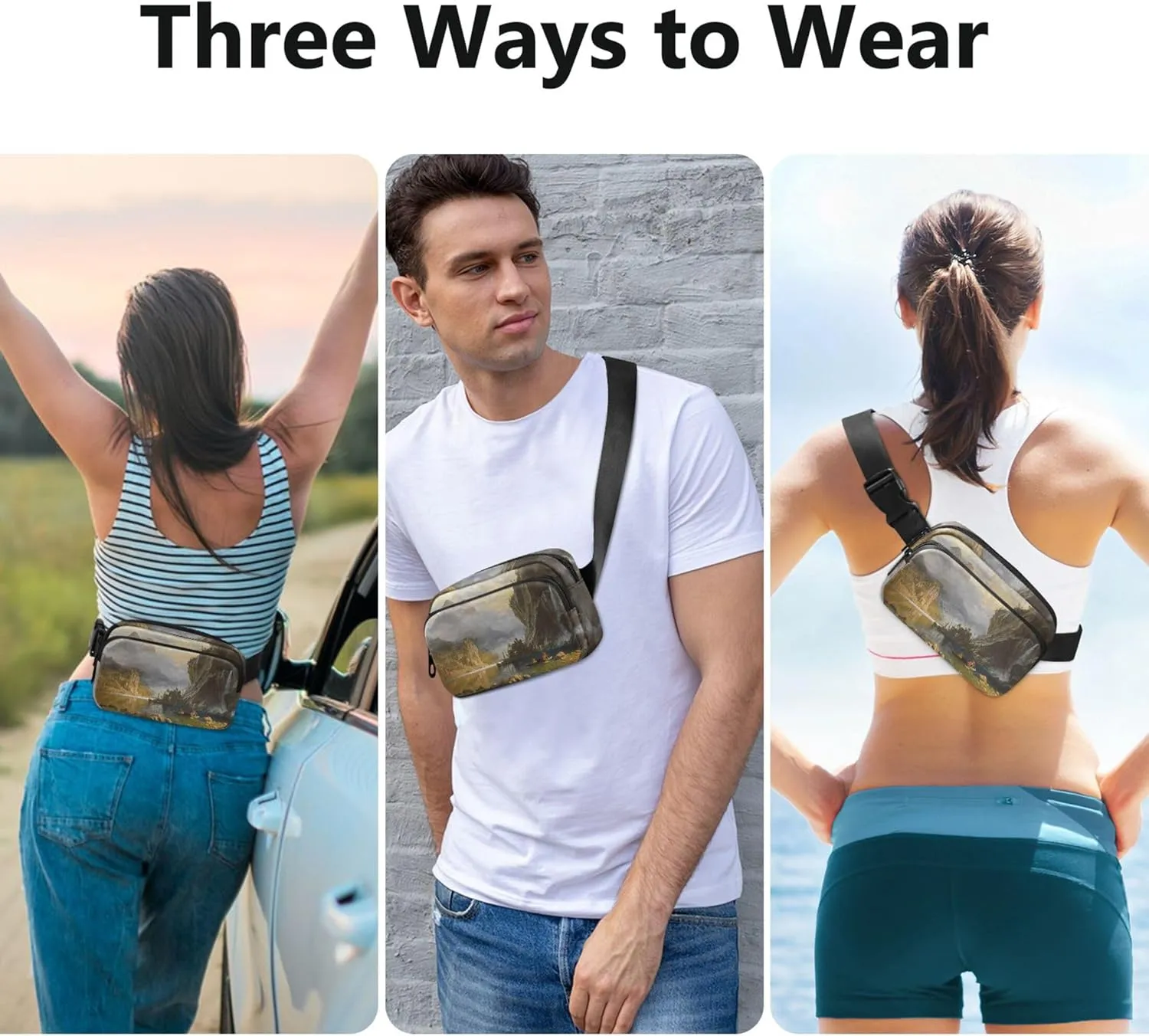 Albert Bierstadt Indians Art Landscape Fanny Packs Women Waterproof Anti Theft Belt Bag Cute Waist Purse for Women