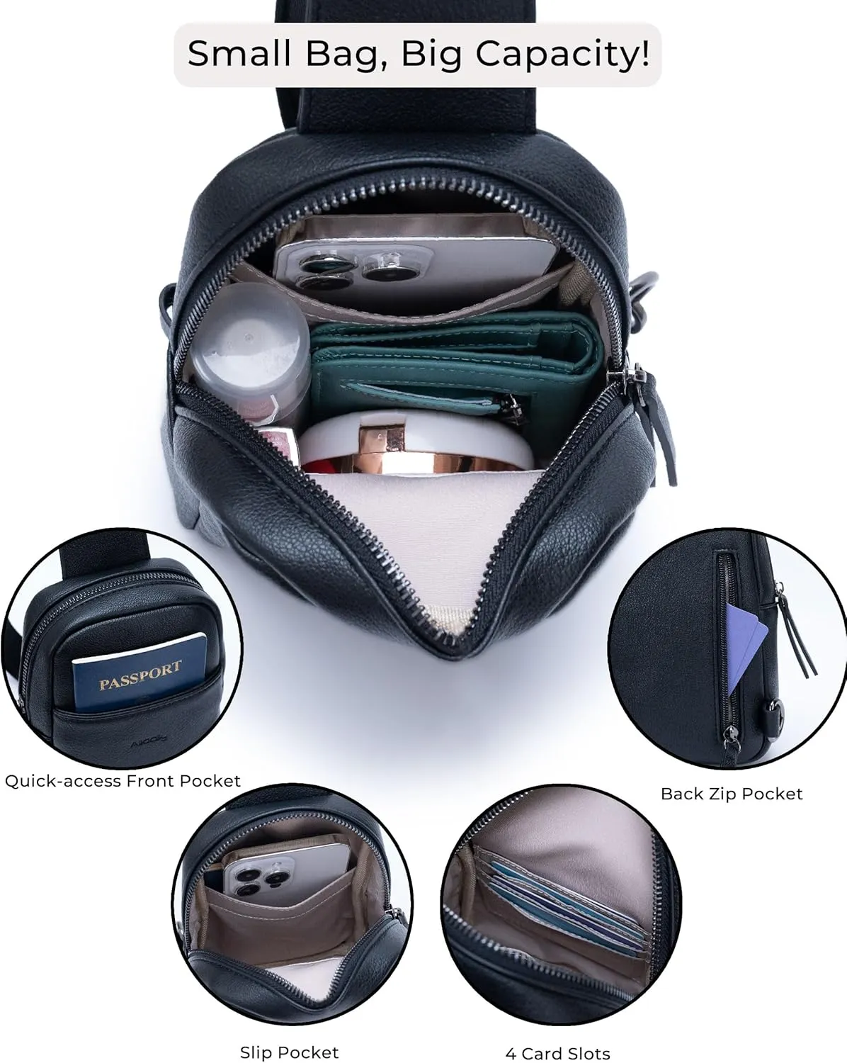 Alldaily Small Sling Bag for Women Crossbody Purse Leather Fashionable Trendy Chest Bag for Travel, Fanny Pack