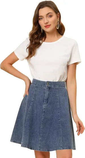 Allegra K Women's High Waisted A-Line Flared Casual Denim Skirt