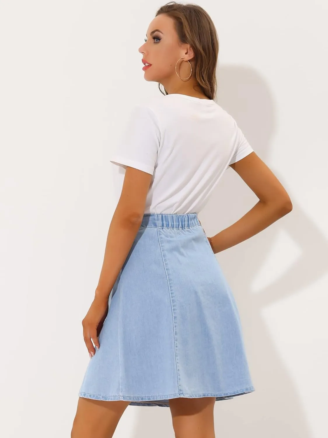 Allegra K Women's High Waisted A-Line Flared Casual Denim Skirt