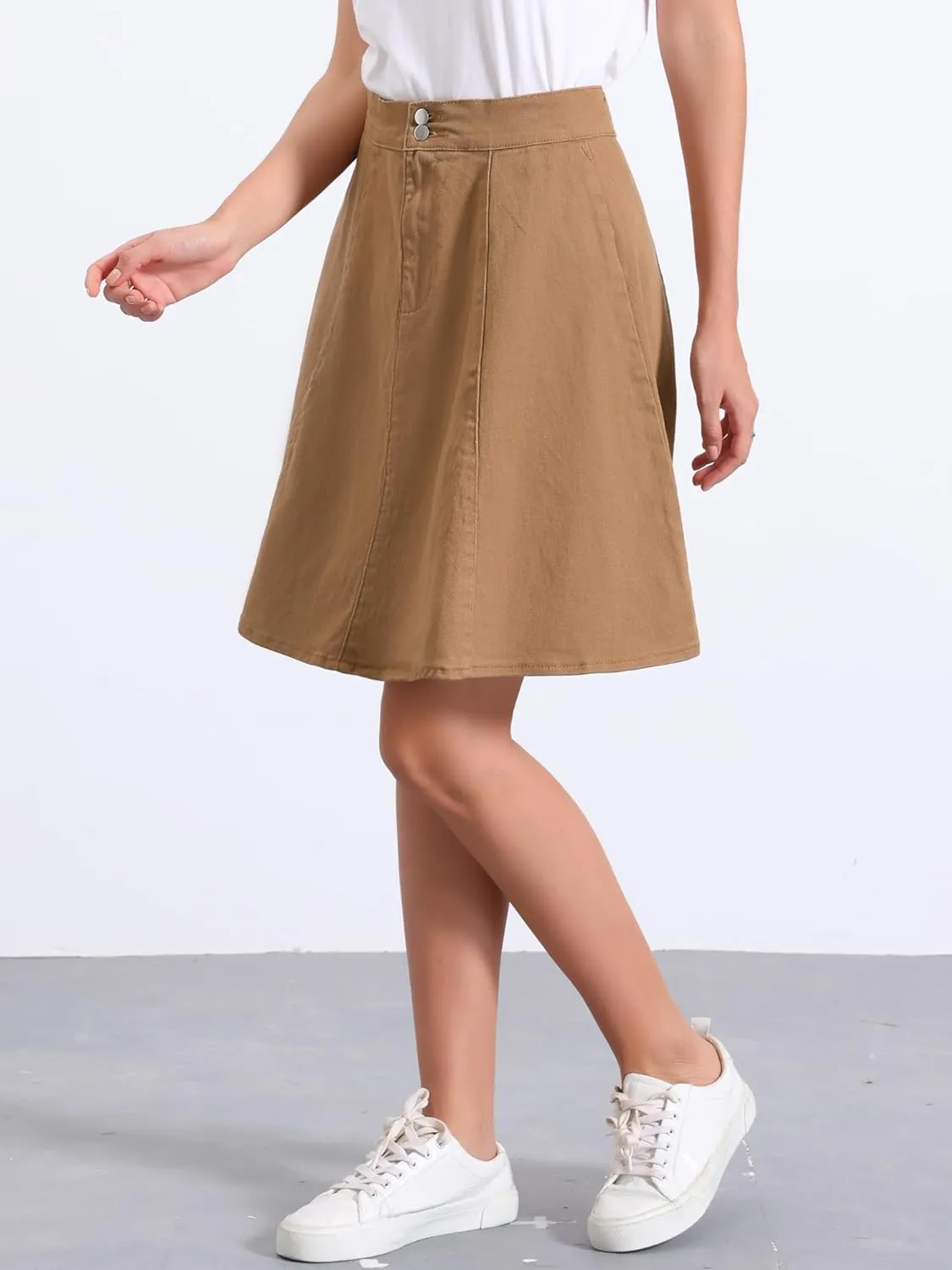 Allegra K Women's High Waisted A-Line Flared Casual Denim Skirt