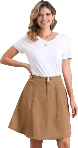 Allegra K Women's High Waisted A-Line Flared Casual Denim Skirt
