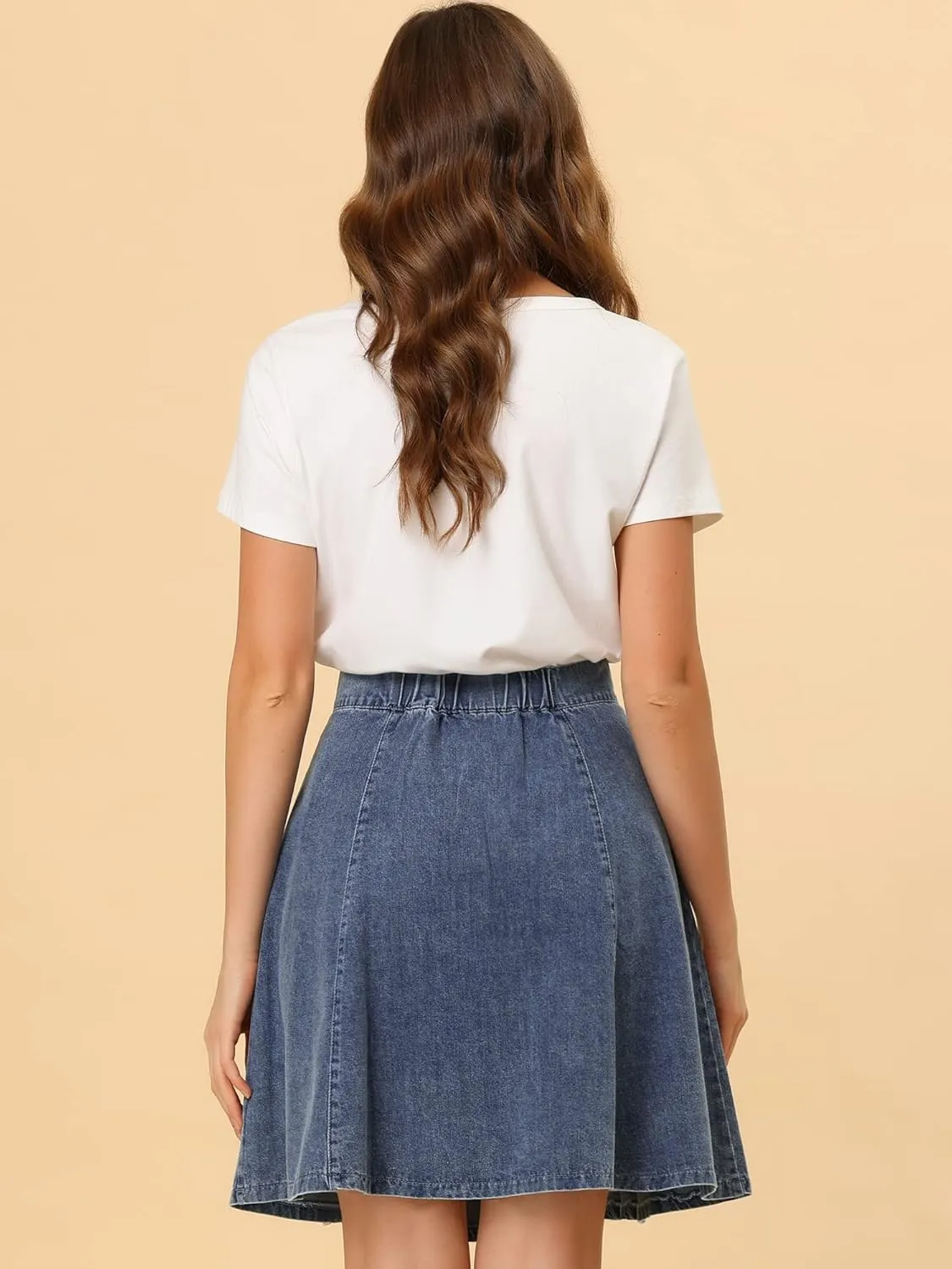 Allegra K Women's High Waisted A-Line Flared Casual Denim Skirt