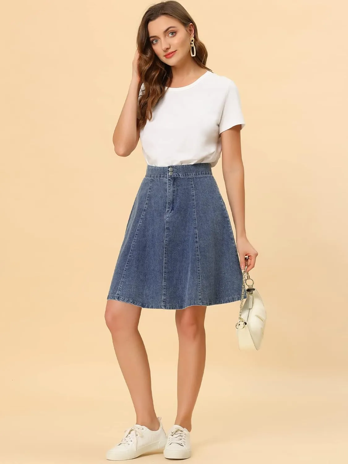 Allegra K Women's High Waisted A-Line Flared Casual Denim Skirt