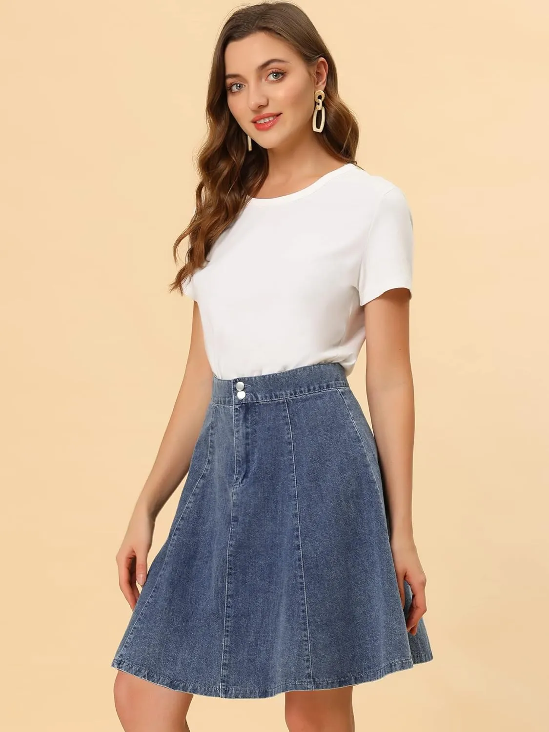 Allegra K Women's High Waisted A-Line Flared Casual Denim Skirt