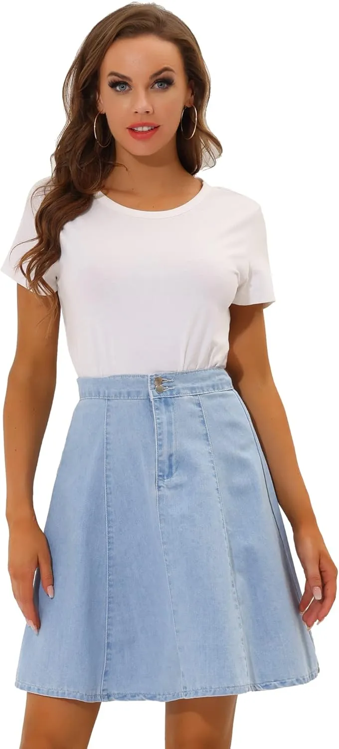 Allegra K Women's High Waisted A-Line Flared Casual Denim Skirt