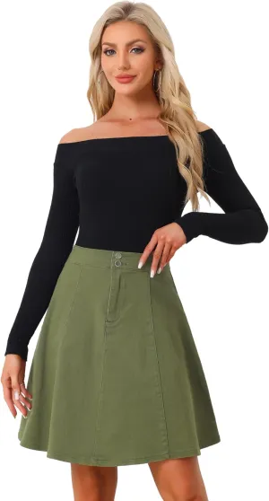 Allegra K Women's High Waisted A-Line Flared Casual Denim Skirt