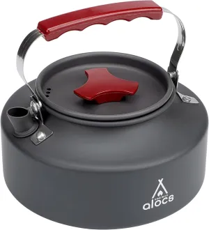 Alocs 1L Kettle Teapot, Portable Camping Coffee Pot, Hard-Anodized Aluminum Camping Kettle, Compact Tea Kettle for Stove Top, Outdoor, Hiking, Camping, Picnic and Traveling (Red)