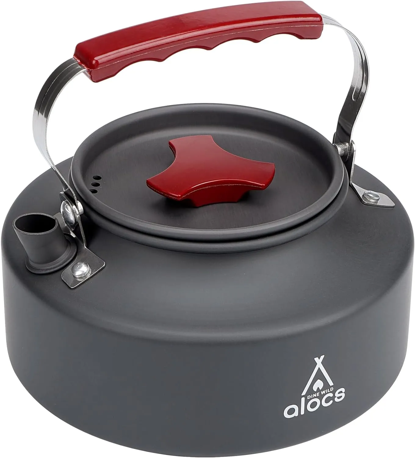 Alocs 1L Kettle Teapot, Portable Camping Coffee Pot, Hard-Anodized Aluminum Camping Kettle, Compact Tea Kettle for Stove Top, Outdoor, Hiking, Camping, Picnic and Traveling (Red)
