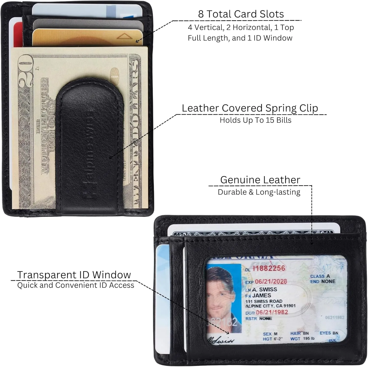 Alpine Swiss RFID Dermot Money Clip Front Pocket Wallet For Men Leather Comes in a Gift Box