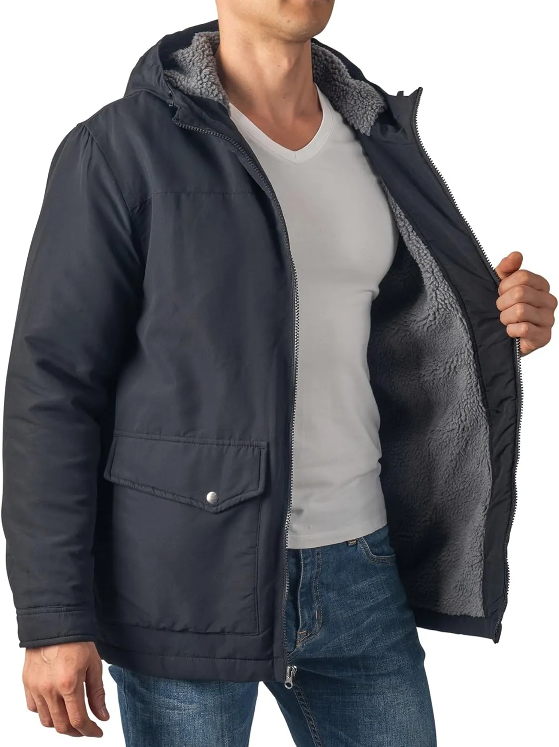 Alpine Swiss Shane Mens Sherpa Lined Parka Hooded Winter Coat Cargo Utility Jacket