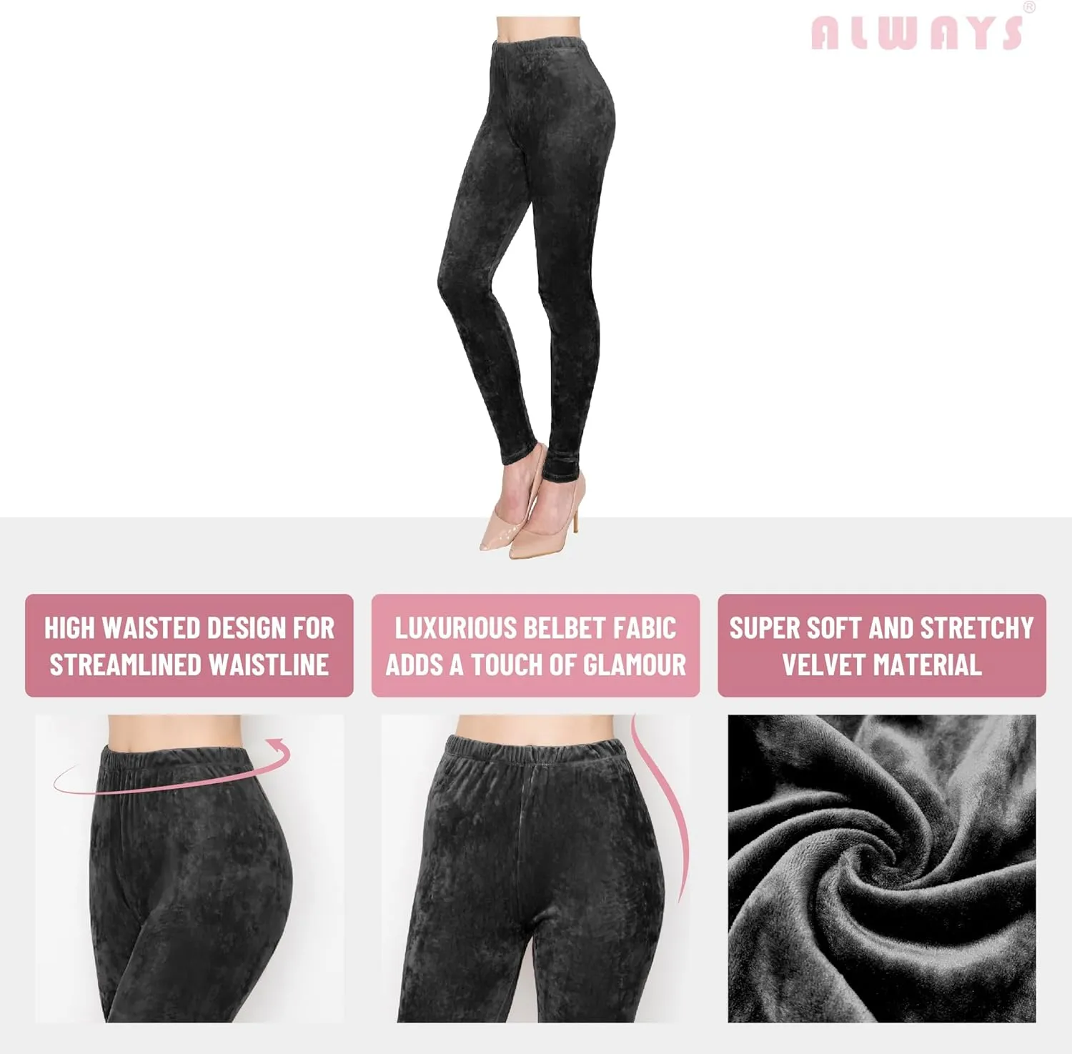 ALWAYS Casual Velvet Leggings Women - Super Soft Warm Winter Yoga Pants