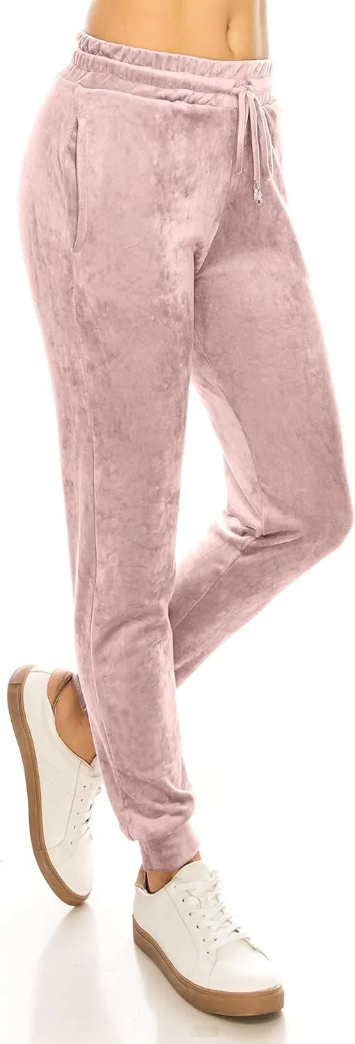 ALWAYS Women's Velvet Velour Joggers - Basic Premium Soft Stretch Warm Winter Sweatpants