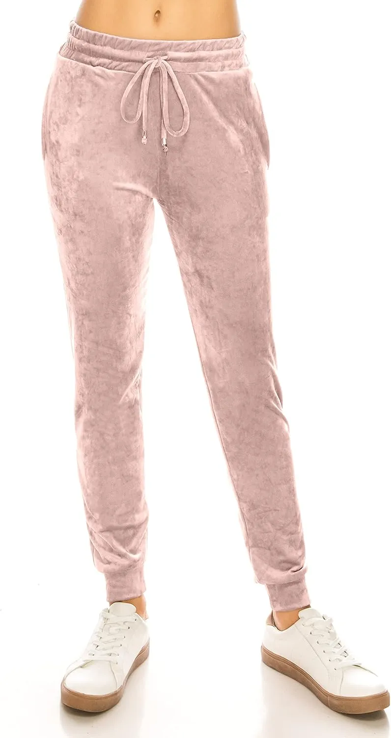 ALWAYS Women's Velvet Velour Joggers - Basic Premium Soft Stretch Warm Winter Sweatpants