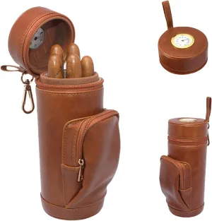 AMANCY Upgrade Cedar Wood Lined Portable Travel Leather Cigar Humidor Case with Pocket,Easily Carry Lighter and Cutter
