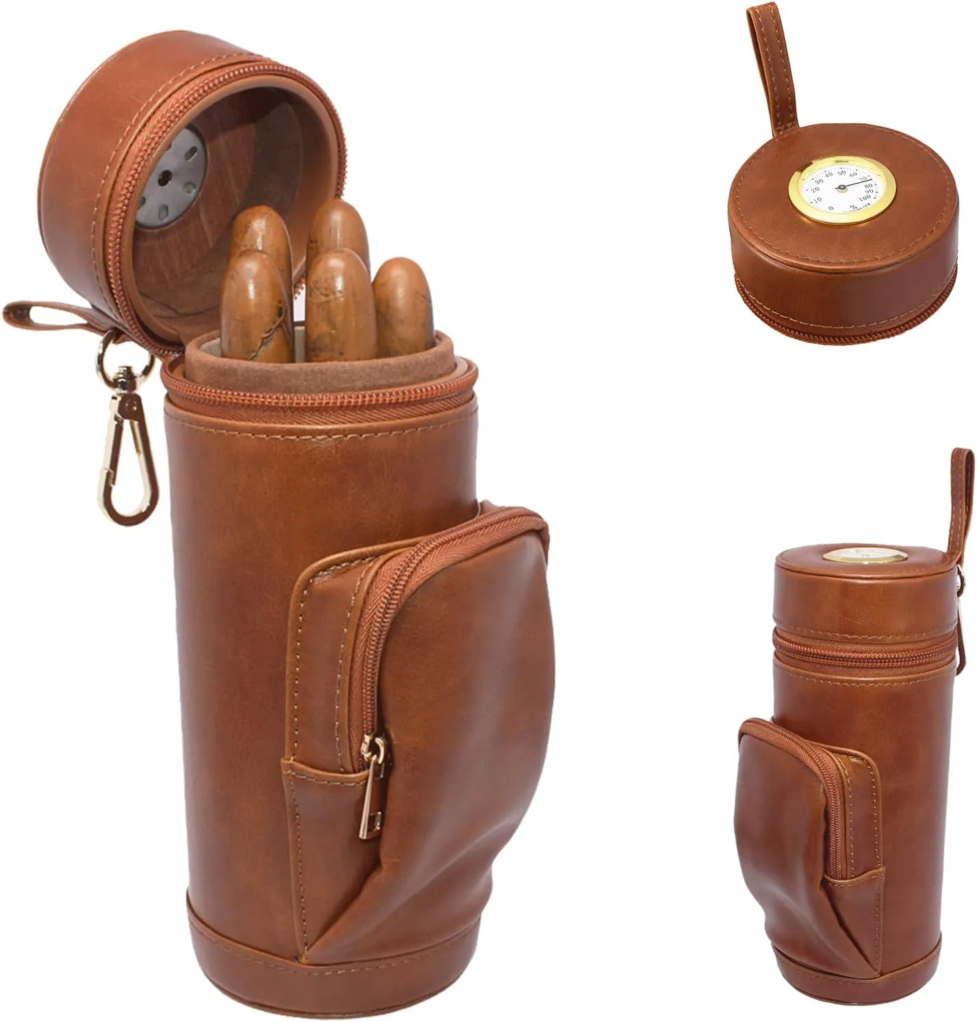 AMANCY Upgrade Cedar Wood Lined Portable Travel Leather Cigar Humidor Case with Pocket,Easily Carry Lighter and Cutter
