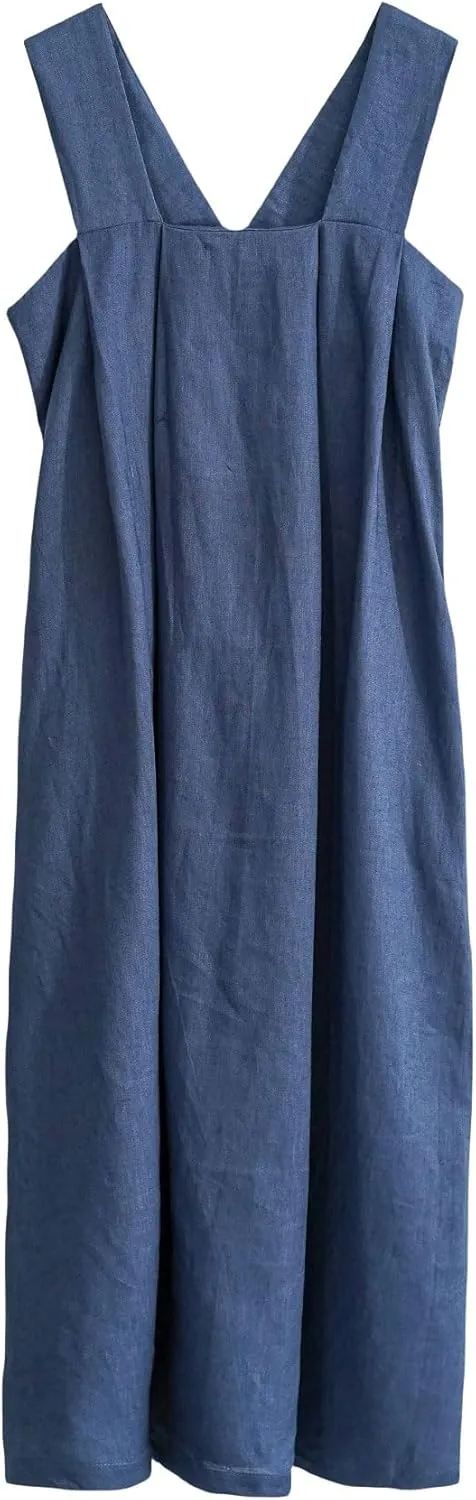 Amazhiyu Women's 100% Linen Sleeveless Strap Midi Dresses with Pockets Summer Casual