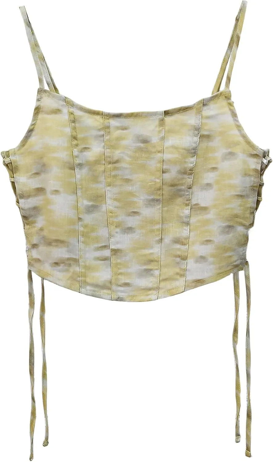 Amazhiyu Womens Pure Linen Crop Corset Top Summer Casual Floral Lace Up Bustier