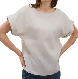 Amazhiyu Womens Pure Linen Short Sleeve Blouses Basic Summer Casual Tops