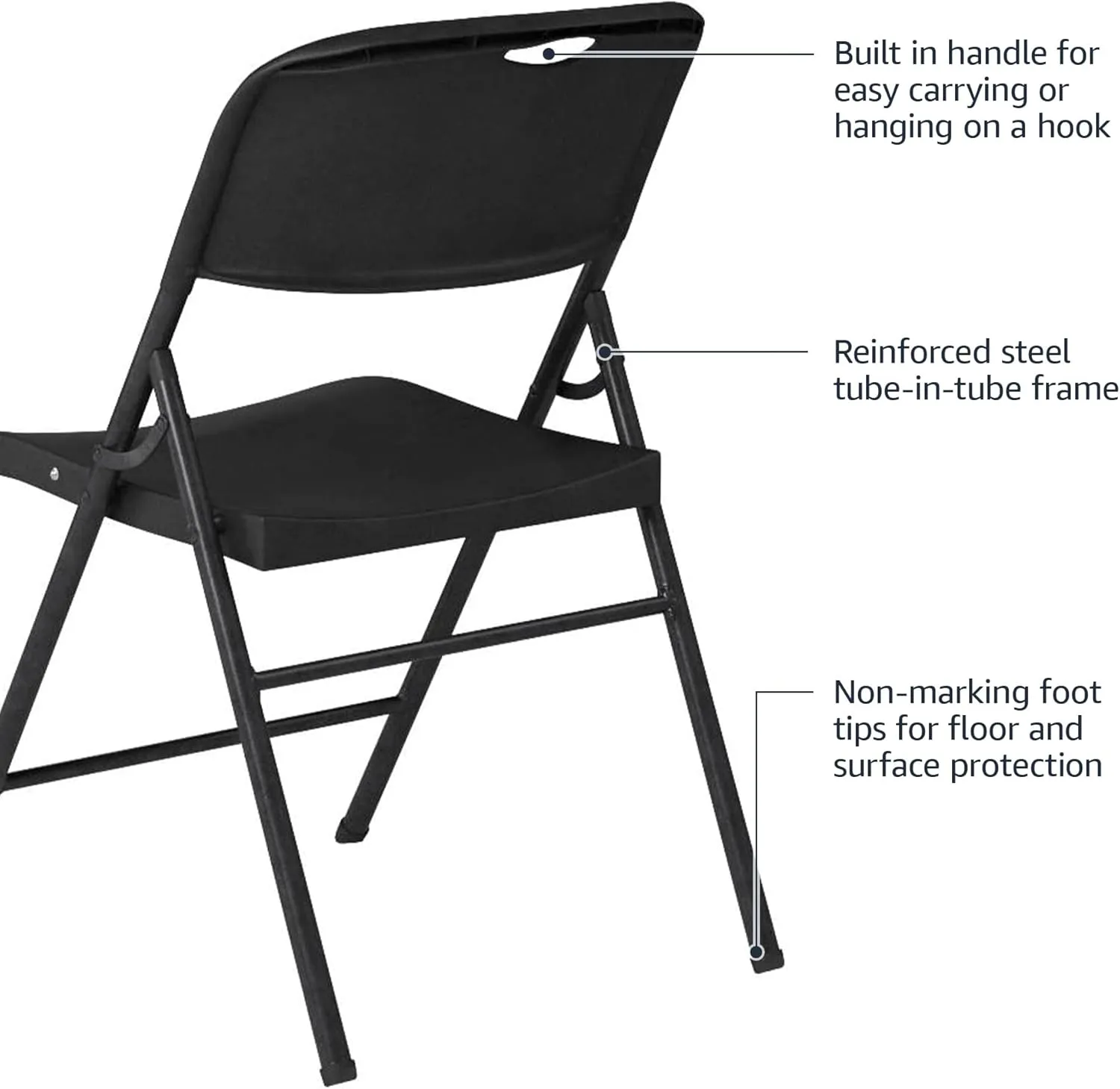 Amazon Basics Sturdy Foldable Plastic Chair, Portable, 350-Pound Capacity, Black, 6-Pack