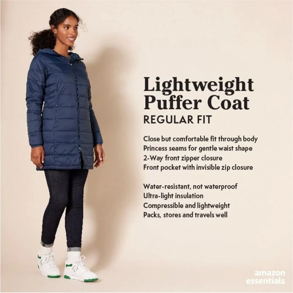 Amazon Essentials Women's Regular-Fit Lightweight Water-Resistant Packable Hooded Puffer Coat (Available in Plus Size)