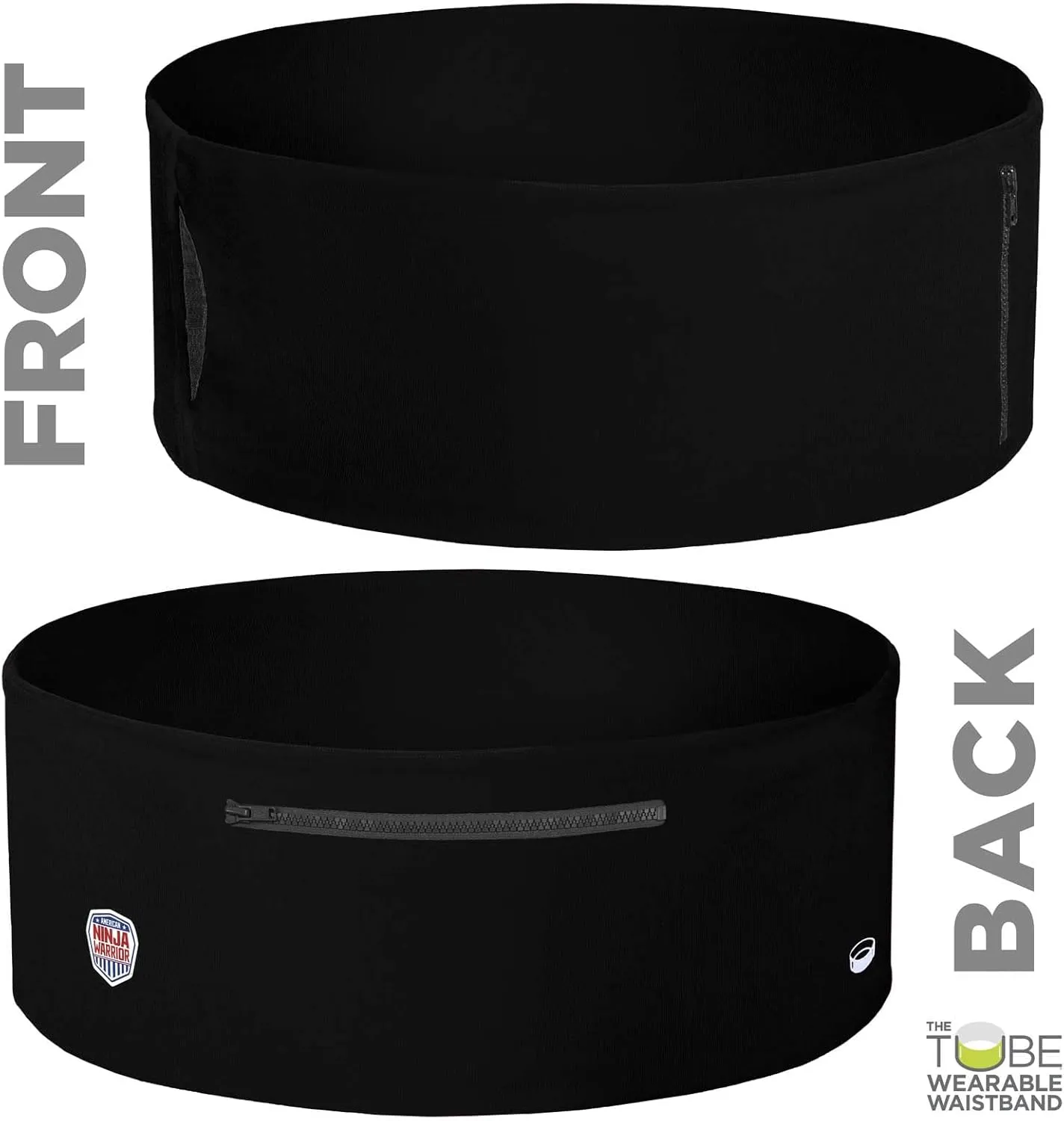American Ninja Warrior Running Belt for iPhone, Fanny Pack for Fitness & Travel Money Storage - 6, 7 Plus, 8, X - Galaxy S7, S8 - Unisex Waist Band with Zippers for Men & Women by The Tube Waistband