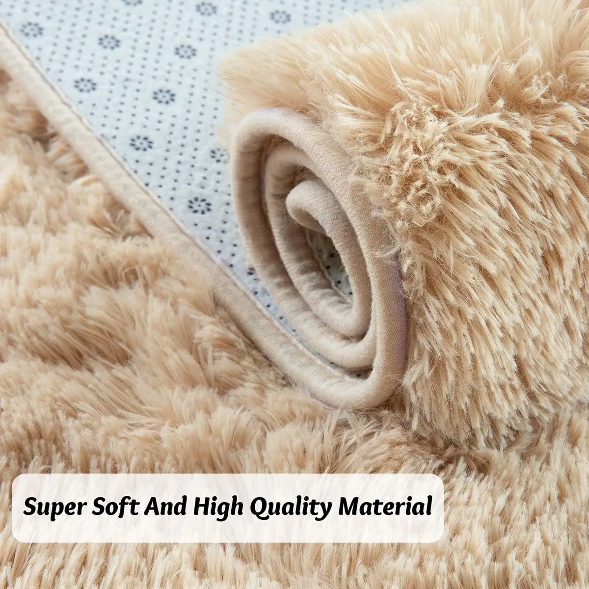 Andecor Soft Fluffy Bedroom Rugs, 4 x 6 Feet Indoor Shaggy Plush Area Rug for Boys Girls Kids Baby College Dorm Living Room Home Decor Floor Carpet, Camel