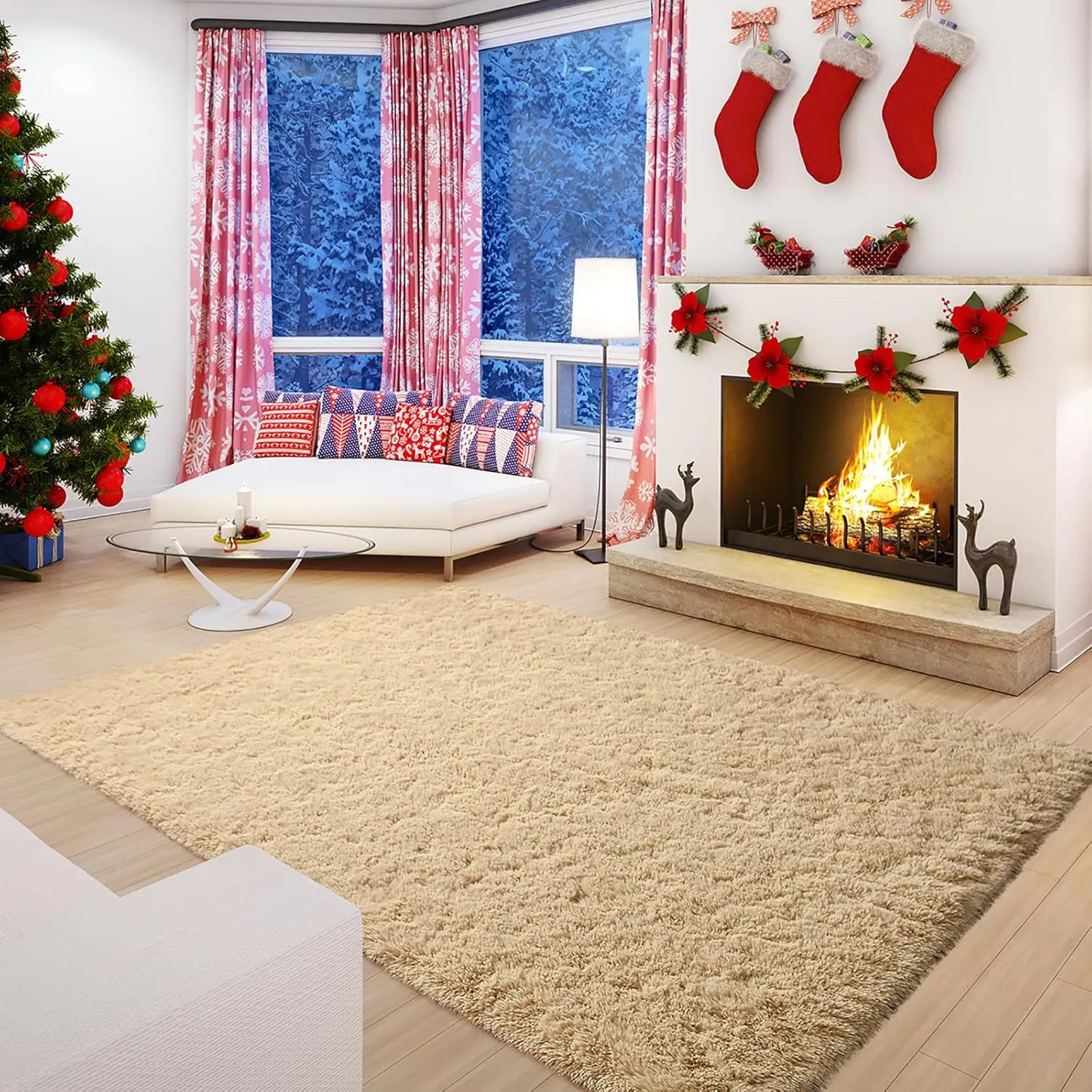 Andecor Soft Fluffy Bedroom Rugs, 4 x 6 Feet Indoor Shaggy Plush Area Rug for Boys Girls Kids Baby College Dorm Living Room Home Decor Floor Carpet, Camel