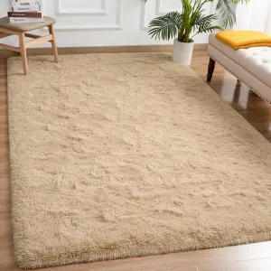Andecor Soft Fluffy Bedroom Rugs, 4 x 6 Feet Indoor Shaggy Plush Area Rug for Boys Girls Kids Baby College Dorm Living Room Home Decor Floor Carpet, Camel