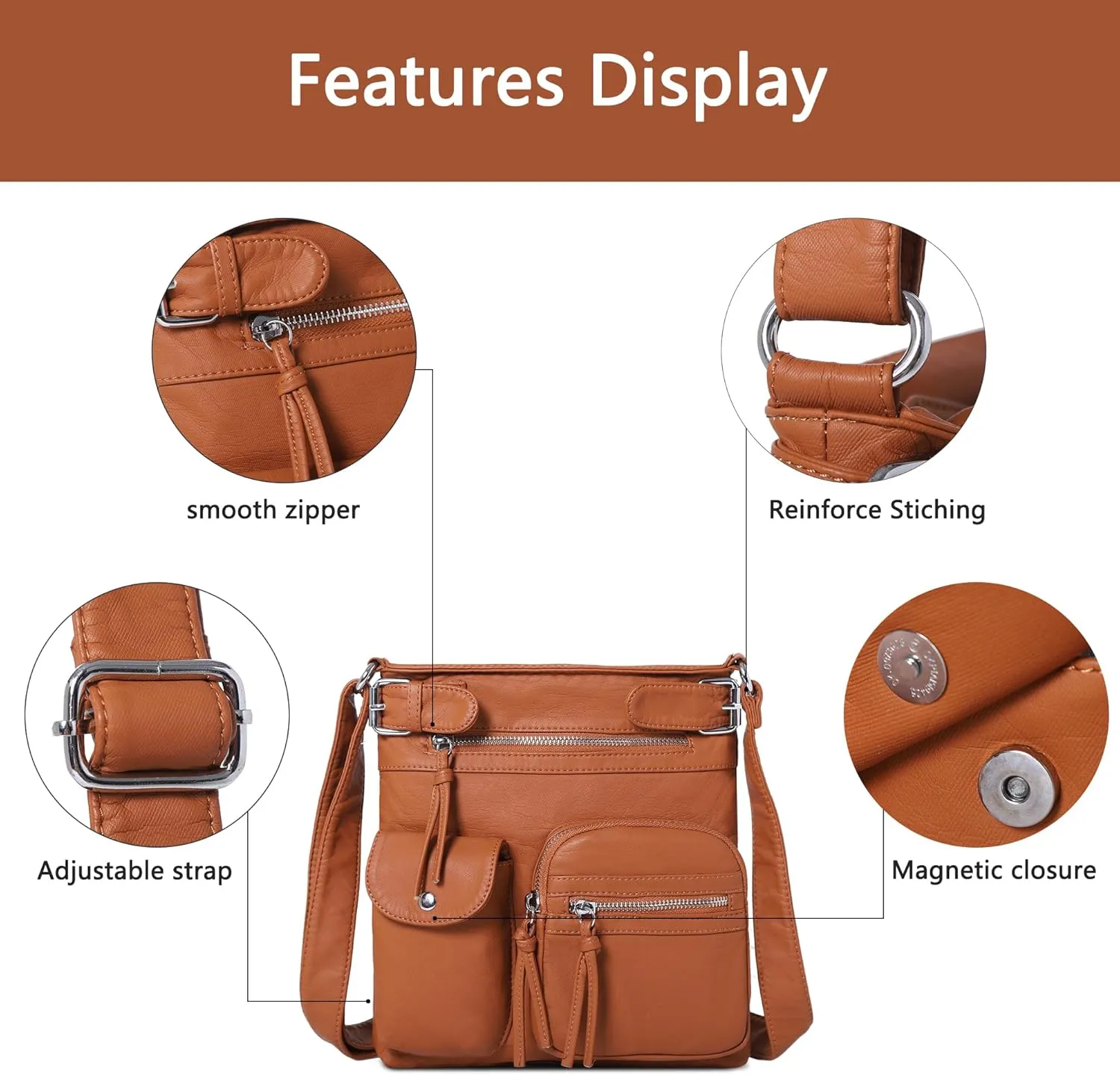 Angel Kiss Crossbody Bags for Women Washed Leather Shoulder Bags Multi Pocket Soft Hobo Purses and Medium Handbags