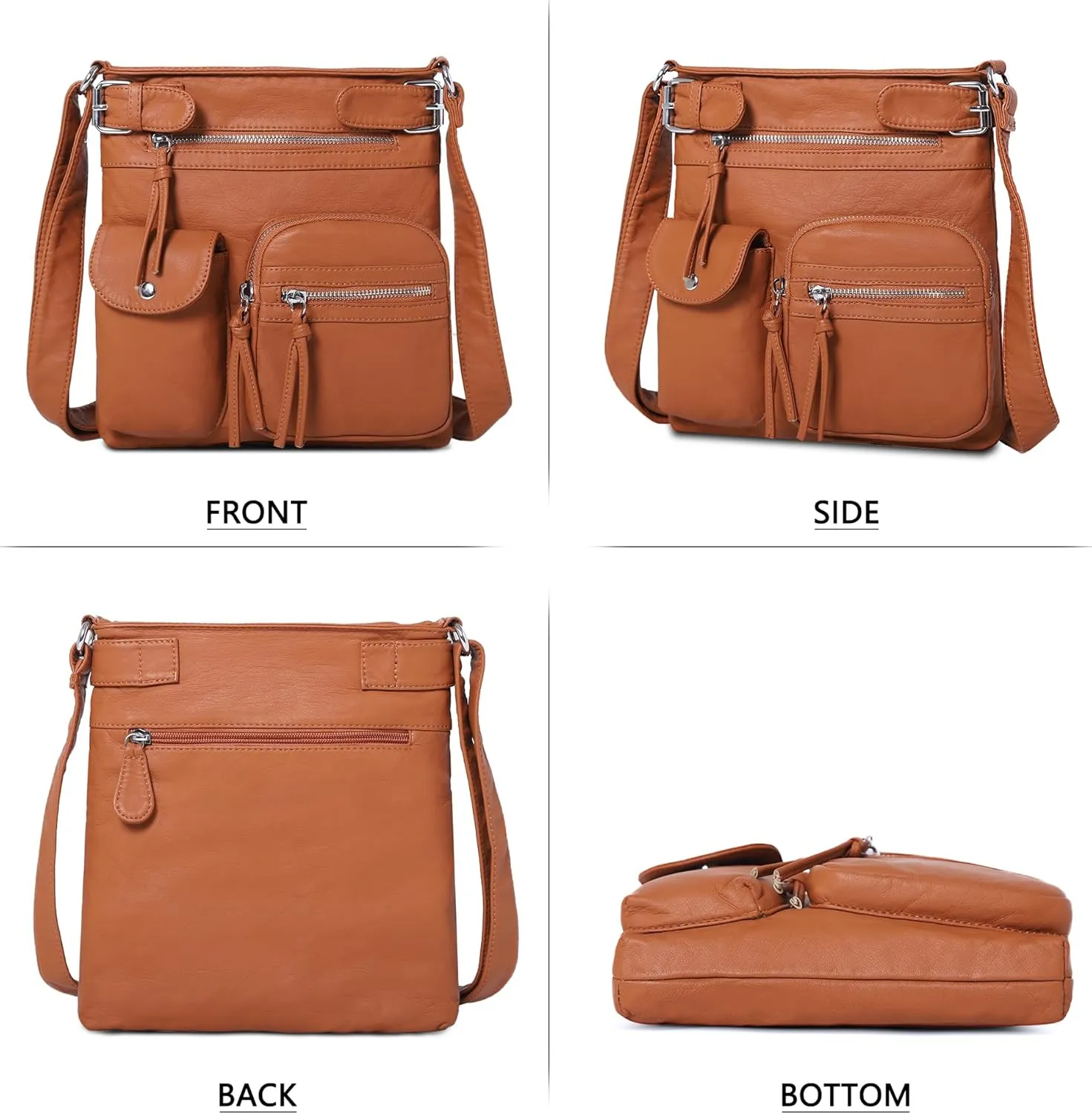Angel Kiss Crossbody Bags for Women Washed Leather Shoulder Bags Multi Pocket Soft Hobo Purses and Medium Handbags