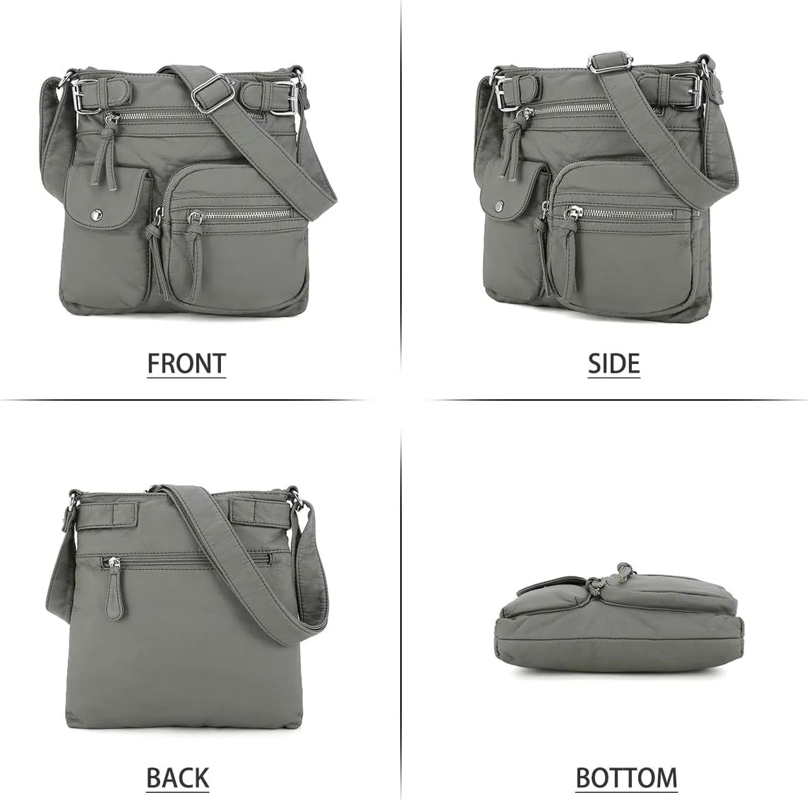 Angel Kiss Crossbody Bags for Women Washed Leather Shoulder Bags Multi Pocket Soft Hobo Purses and Medium Handbags