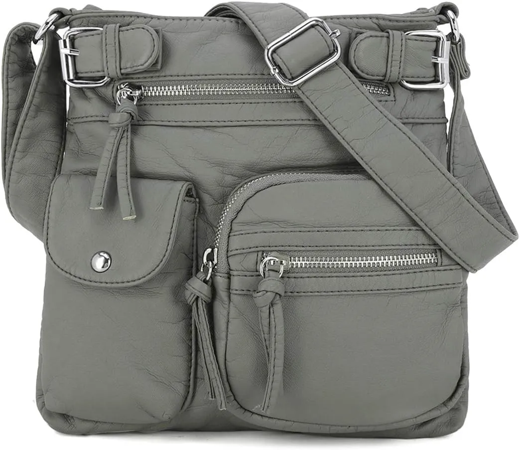 Angel Kiss Crossbody Bags for Women Washed Leather Shoulder Bags Multi Pocket Soft Hobo Purses and Medium Handbags