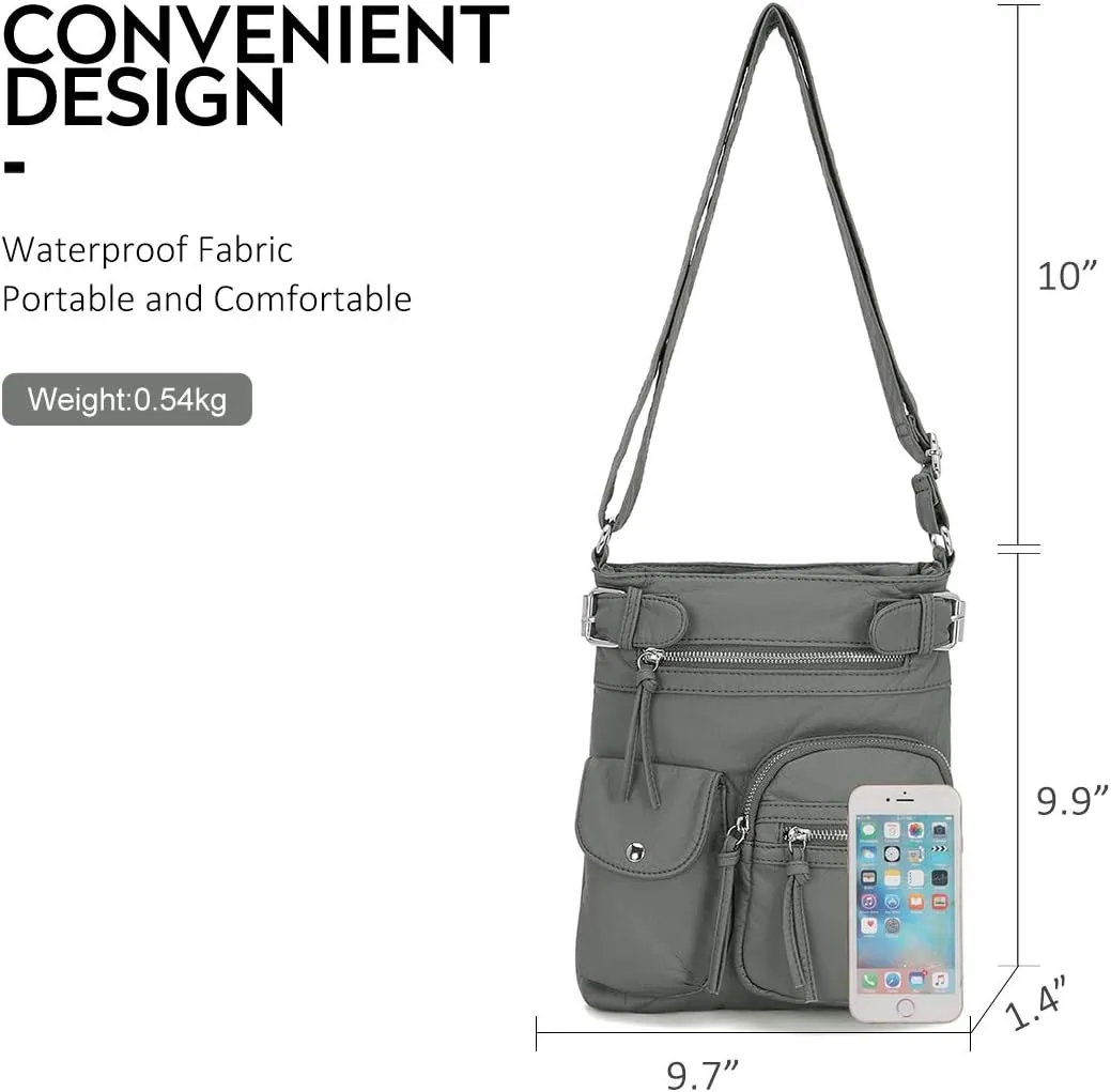 Angel Kiss Crossbody Bags for Women Washed Leather Shoulder Bags Multi Pocket Soft Hobo Purses and Medium Handbags