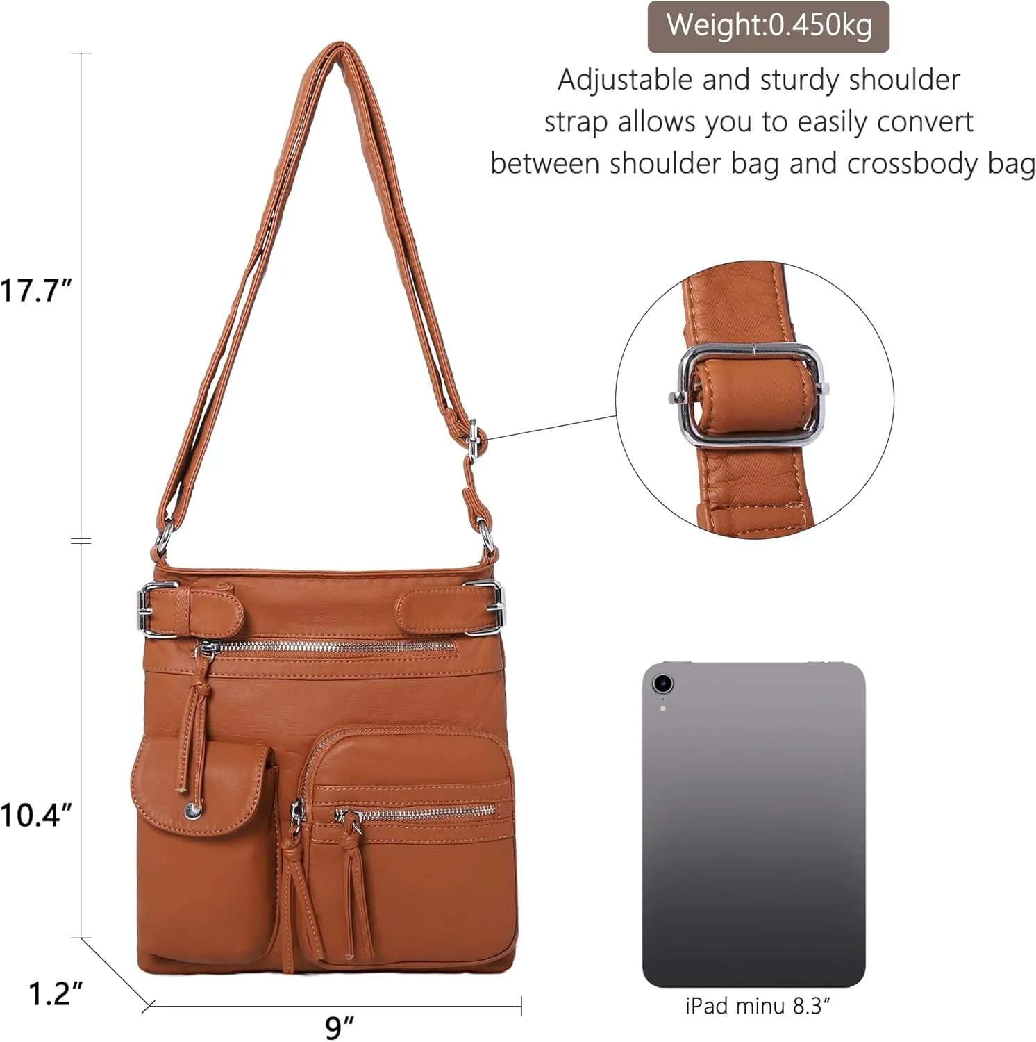 Angel Kiss Crossbody Bags for Women Washed Leather Shoulder Bags Multi Pocket Soft Hobo Purses and Medium Handbags