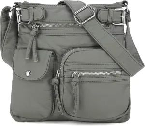 Angel Kiss Crossbody Bags for Women Washed Leather Shoulder Bags Multi Pocket Soft Hobo Purses and Medium Handbags