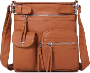 Angel Kiss Crossbody Bags for Women Washed Leather Shoulder Bags Multi Pocket Soft Hobo Purses and Medium Handbags