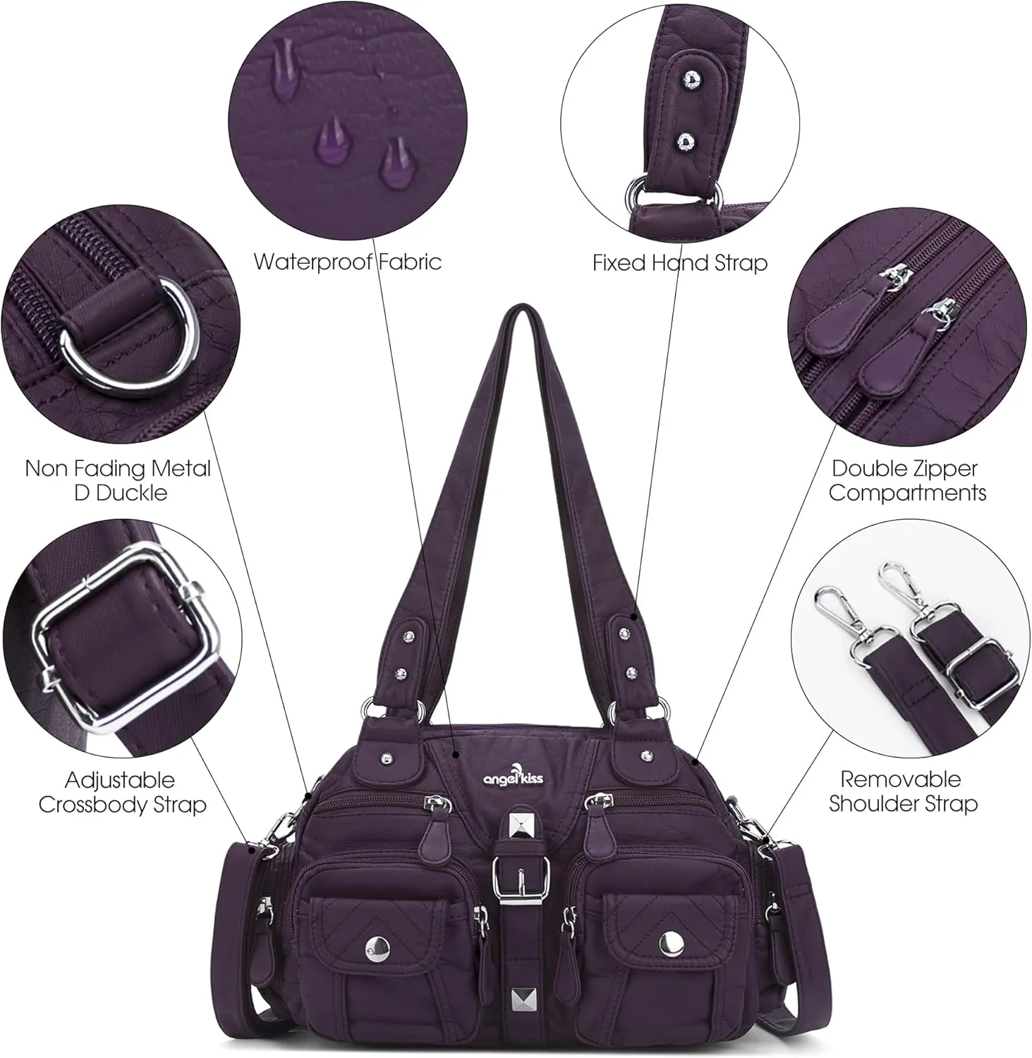 Angel Kiss Hobo Crossbody Purses for Women Shoulder Bag Multipocket Soft Hobo Purses Removable Strap Leather Handbags