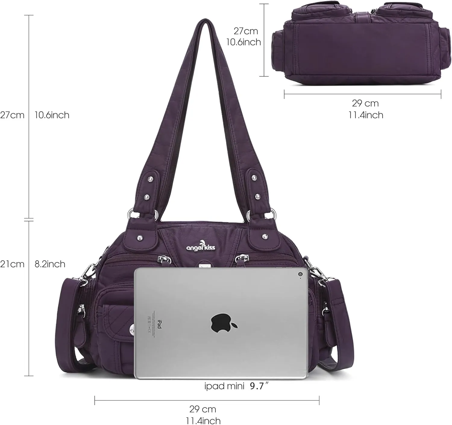 Angel Kiss Hobo Crossbody Purses for Women Shoulder Bag Multipocket Soft Hobo Purses Removable Strap Leather Handbags