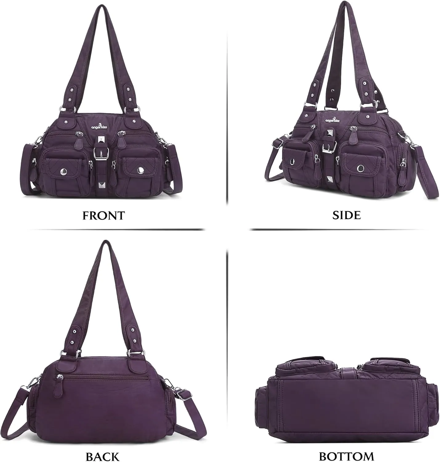 Angel Kiss Hobo Crossbody Purses for Women Shoulder Bag Multipocket Soft Hobo Purses Removable Strap Leather Handbags