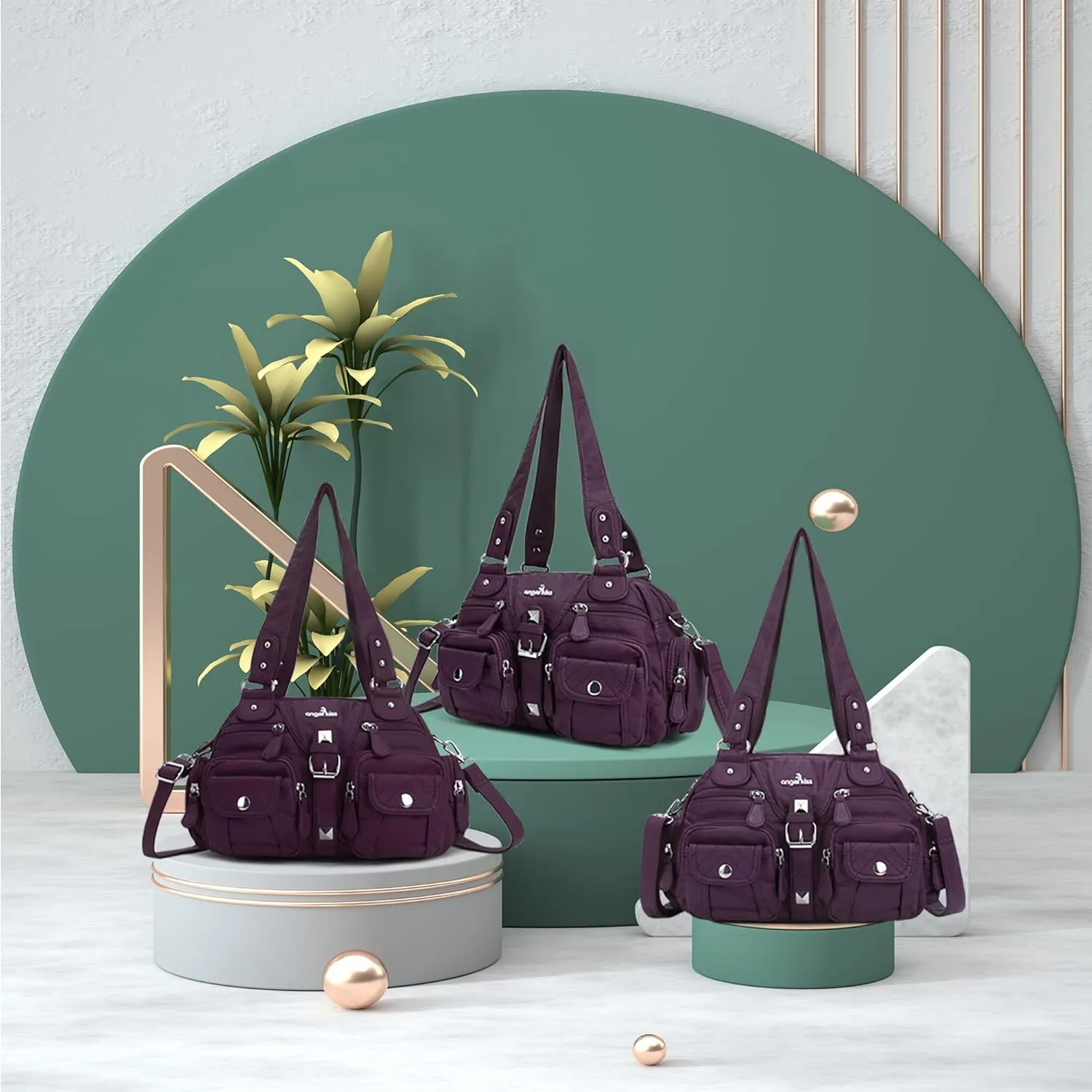 Angel Kiss Hobo Crossbody Purses for Women Shoulder Bag Multipocket Soft Hobo Purses Removable Strap Leather Handbags