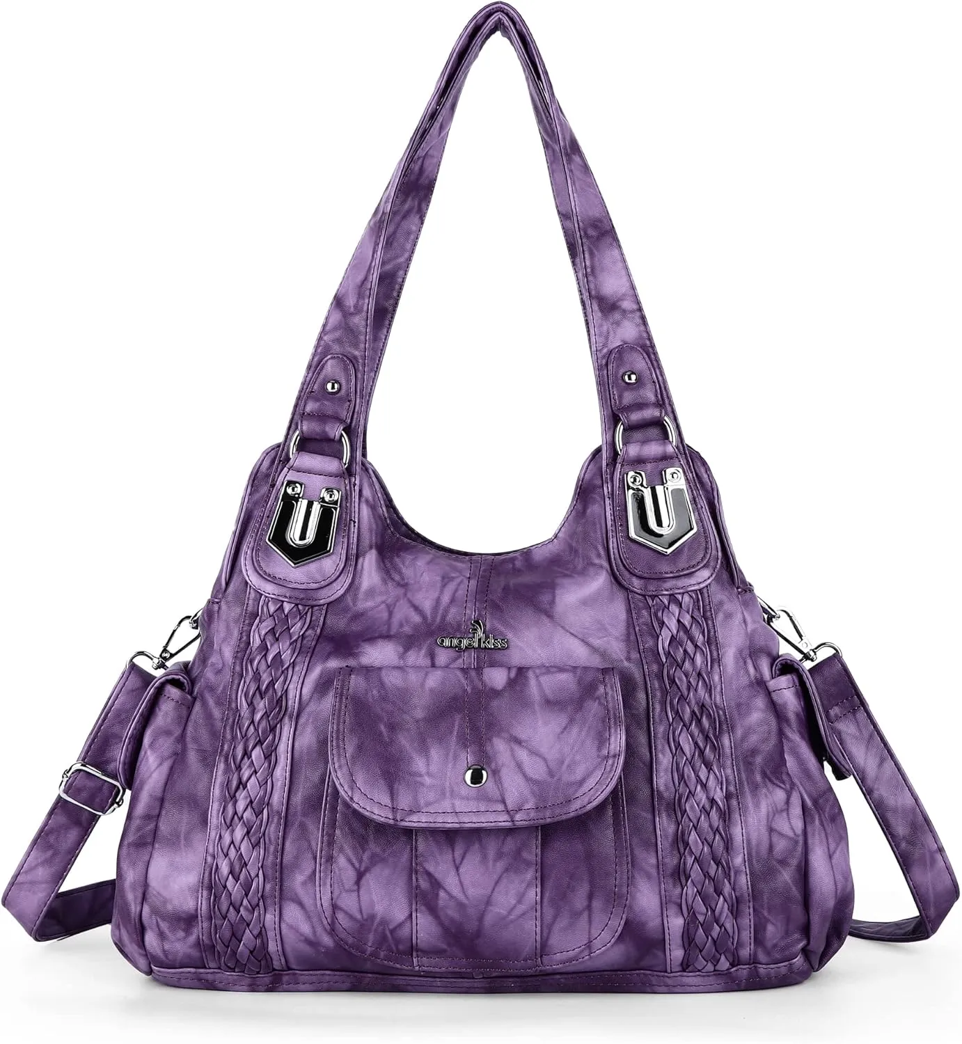 Angelkiss Purses and Handbags for Women Washed Vegan Leather Crossbody Hobo Satchel Shoulder Tote Purse