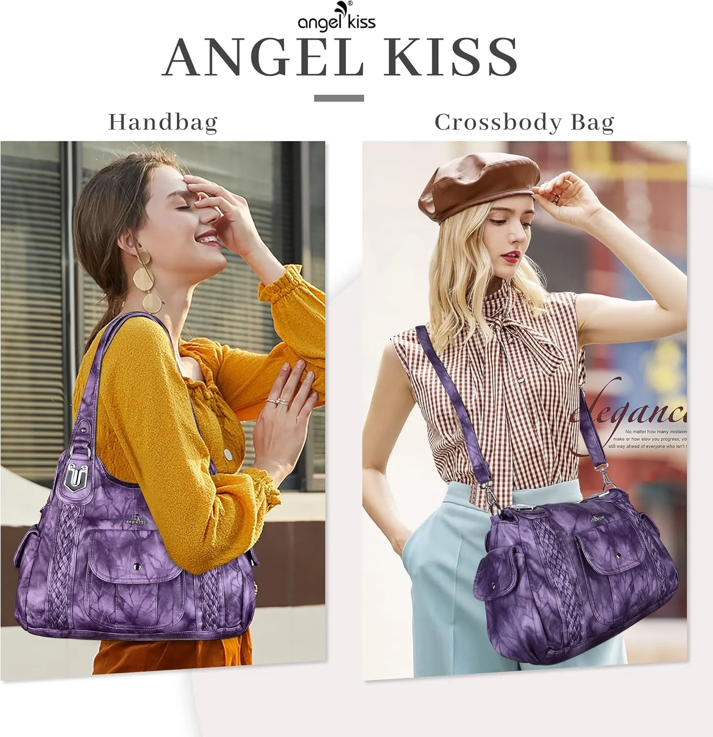 Angelkiss Purses and Handbags for Women Washed Vegan Leather Crossbody Hobo Satchel Shoulder Tote Purse