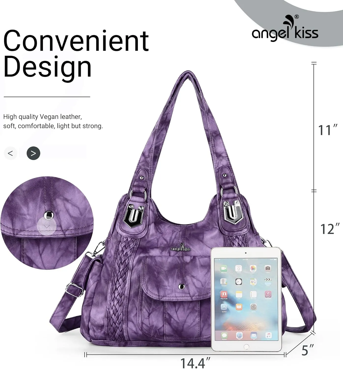 Angelkiss Purses and Handbags for Women Washed Vegan Leather Crossbody Hobo Satchel Shoulder Tote Purse